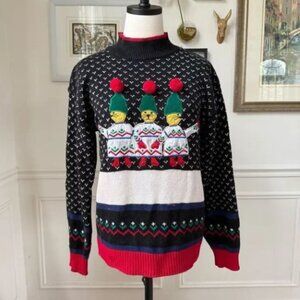 Vintage 90s Jordache Novelty Sweater Applique Embroidered Mock Neck Sweater M